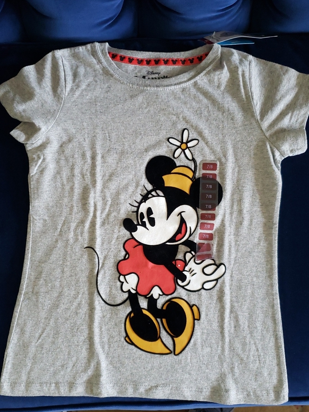 NWT-Disney Girls' Minnie Mouse Grey Tee with Red & Yellow Accents